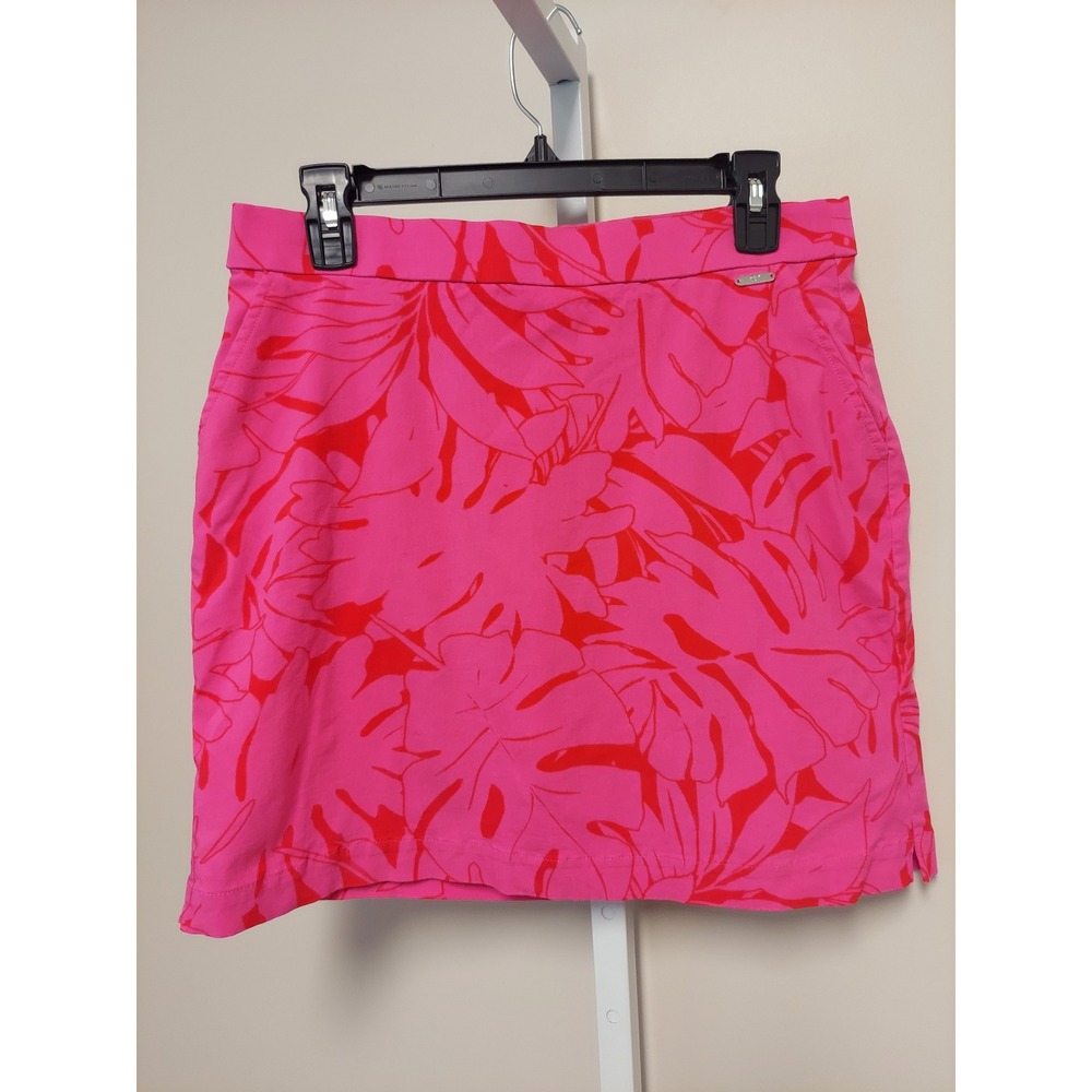 Rafaella‎ Pink Red Tropical Leaf Print Golf Skort M Active Skirt Resort Preppy